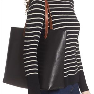 Madewell black tote with camel handles